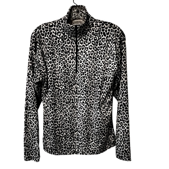Nils Leopard cheetah animal Print Quarter-Zip Pullover mock neck layering piece - Picture 1 of 9